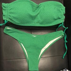 SHEIN Green Bandeau High-Cut Bikini